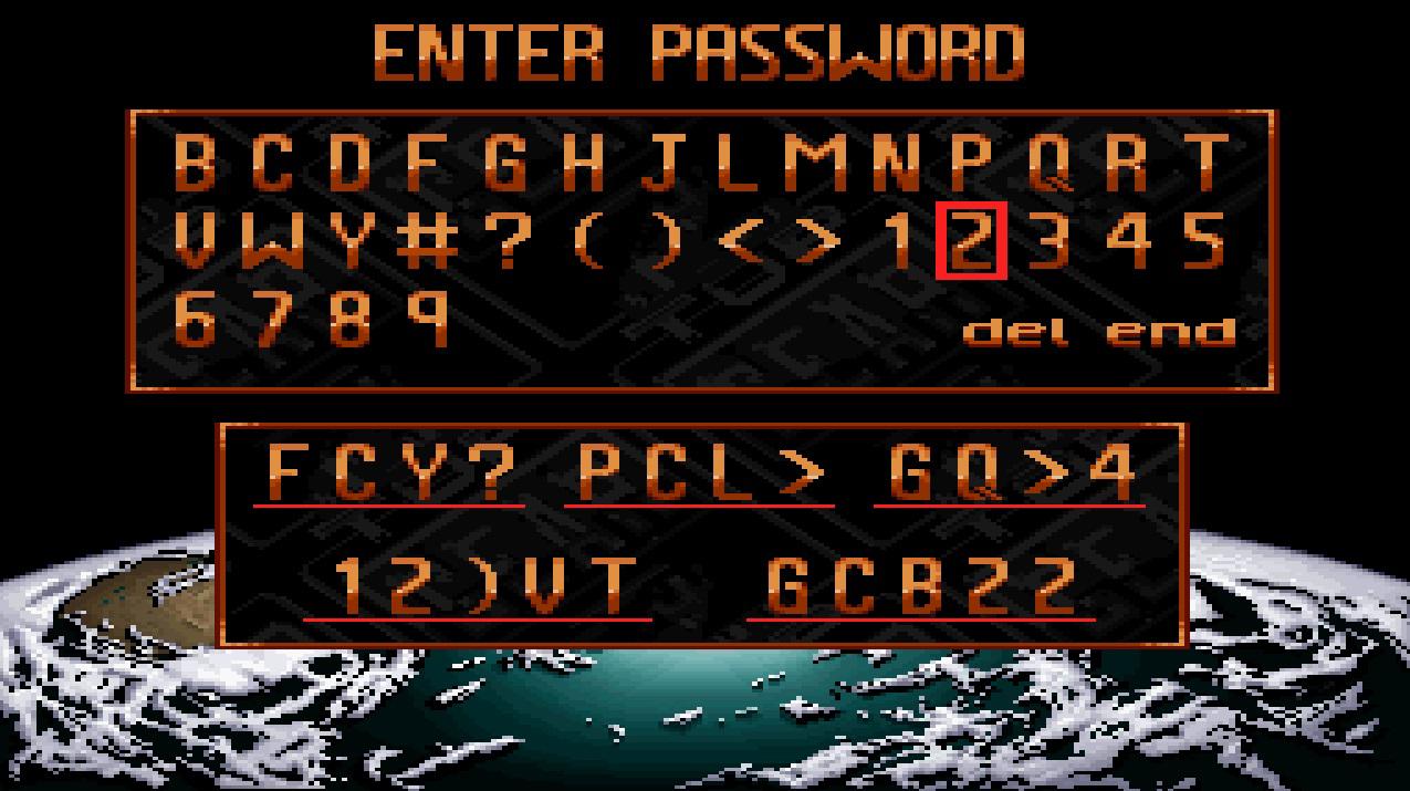 Seriously, you would certainly get into a lot of trouble if you tried to memorize three passwords that look like these.  (Source: Snes Entertainment/Playback)