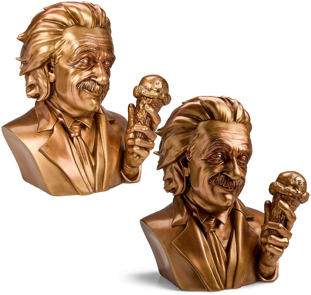Albert Einstein Bust with Ice Cream Cone and Metallic Bronze Finish