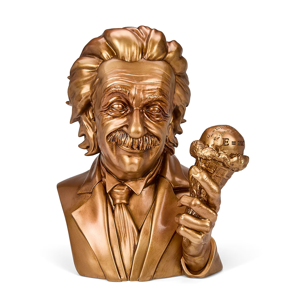 Albert Einstein Bust with Ice Cream Cone and Metallic Bronze Finish