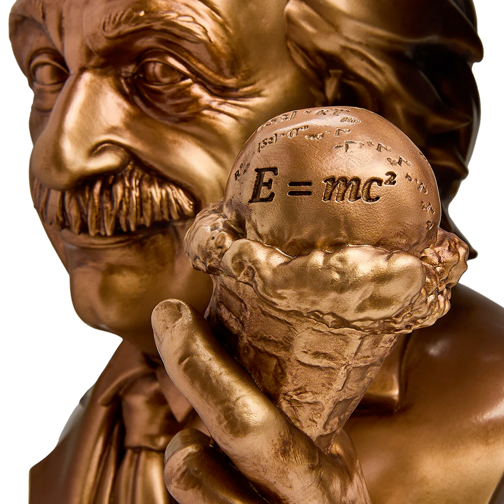Albert Einstein Bust with Ice Cream Cone and Metallic Bronze Finish