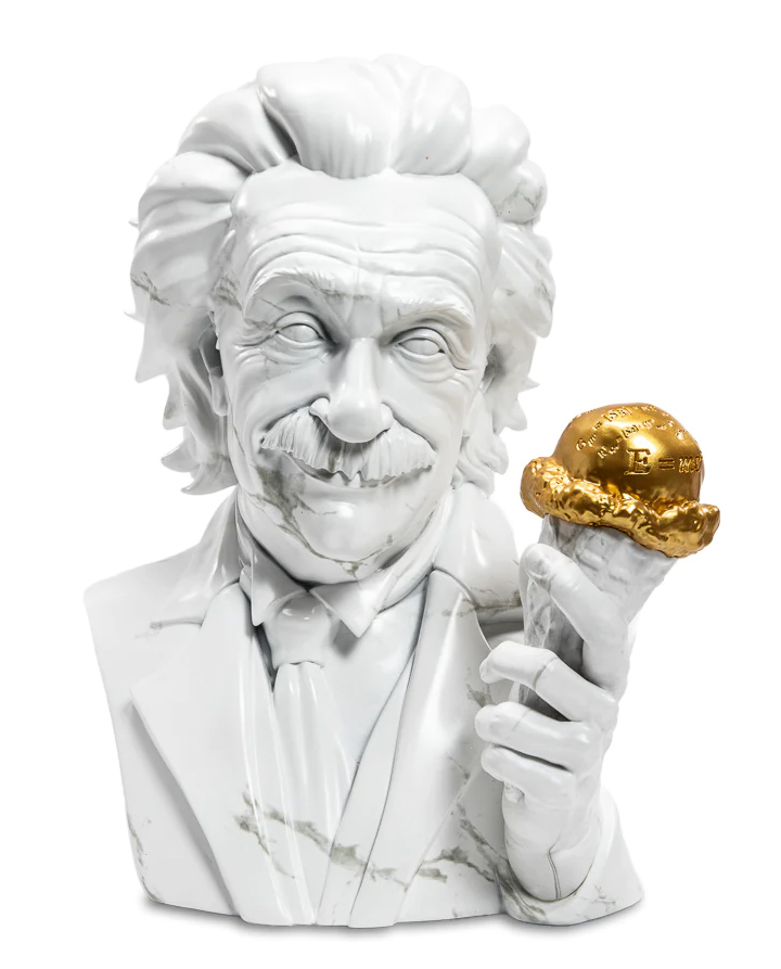 Albert Einstein Bust with Ice Cream Cone and Metallic Bronze Finish