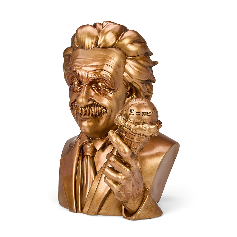 Albert Einstein Bust with Ice Cream Cone and Metallic Bronze Finish