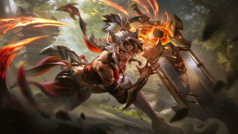 Image of the new Riven Primordial Ambush skin in LoL