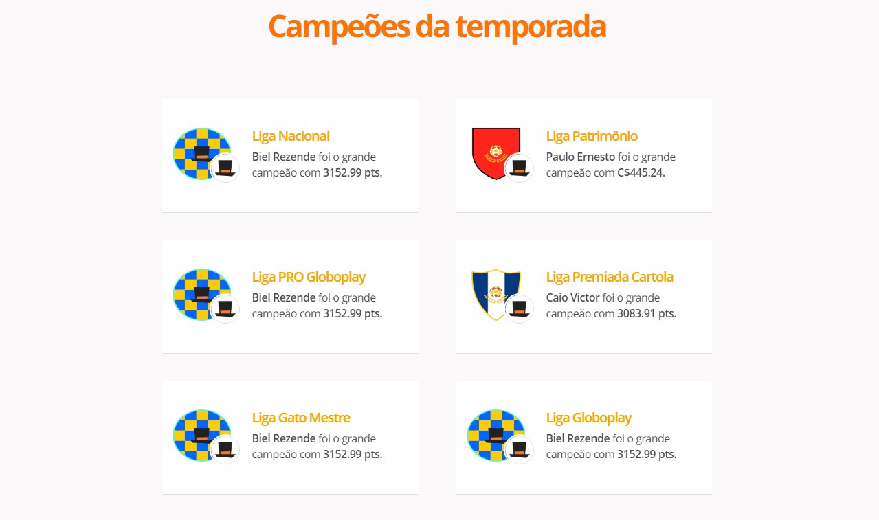 At Cartola Tradicional you can win cash prizes at the end of the season