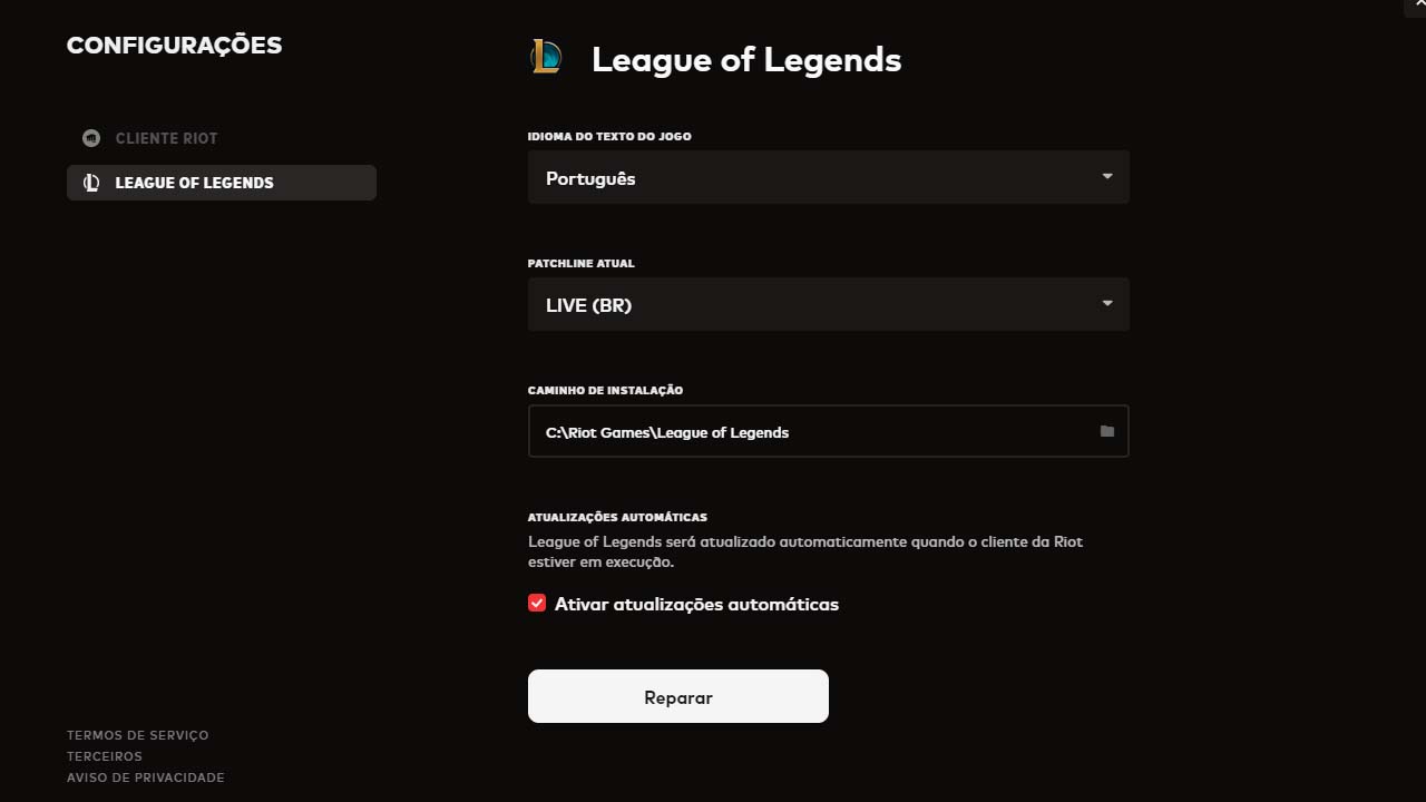 Image of the tutorial on how to repair LoL using the Client
