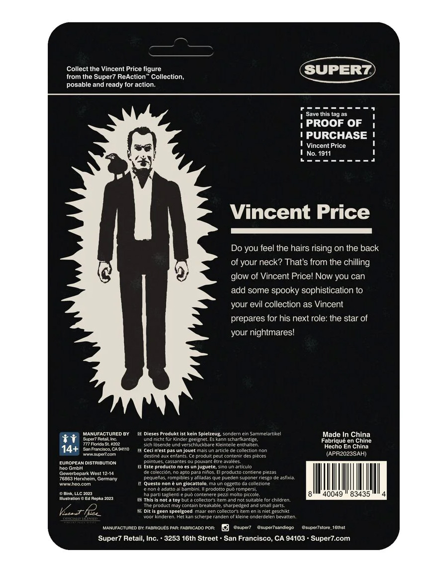 Vincent Price e o Corvo (Monster Glow) ReAction Action Figure Fosforescente