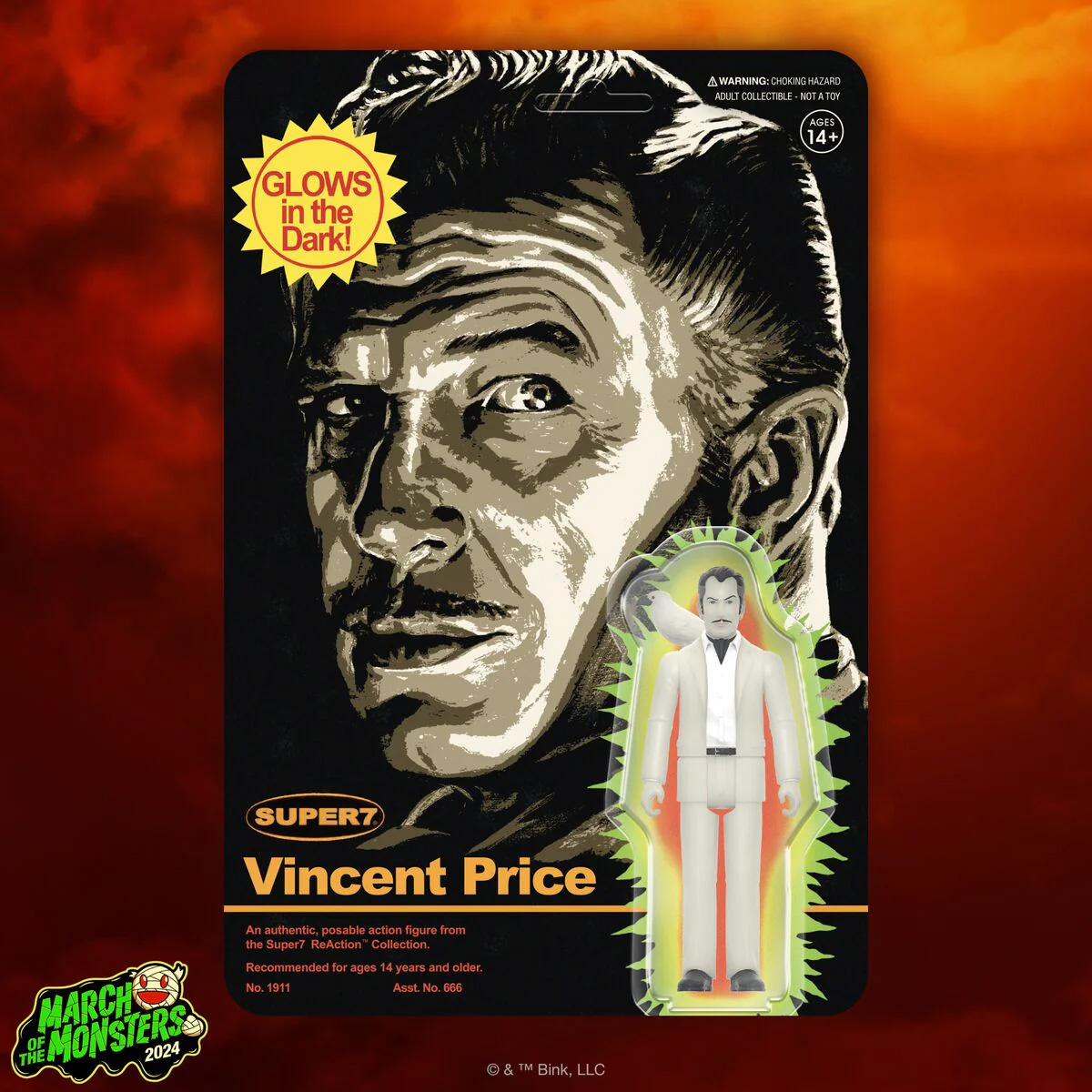 Vincent Price e o Corvo (Monster Glow) ReAction Action Figure Fosforescente