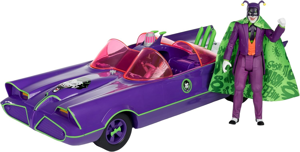 Batmobile Car (Jokermobile) and Gold Label Joker from the 1966 Batman Classic Series (McFarlane Toys)