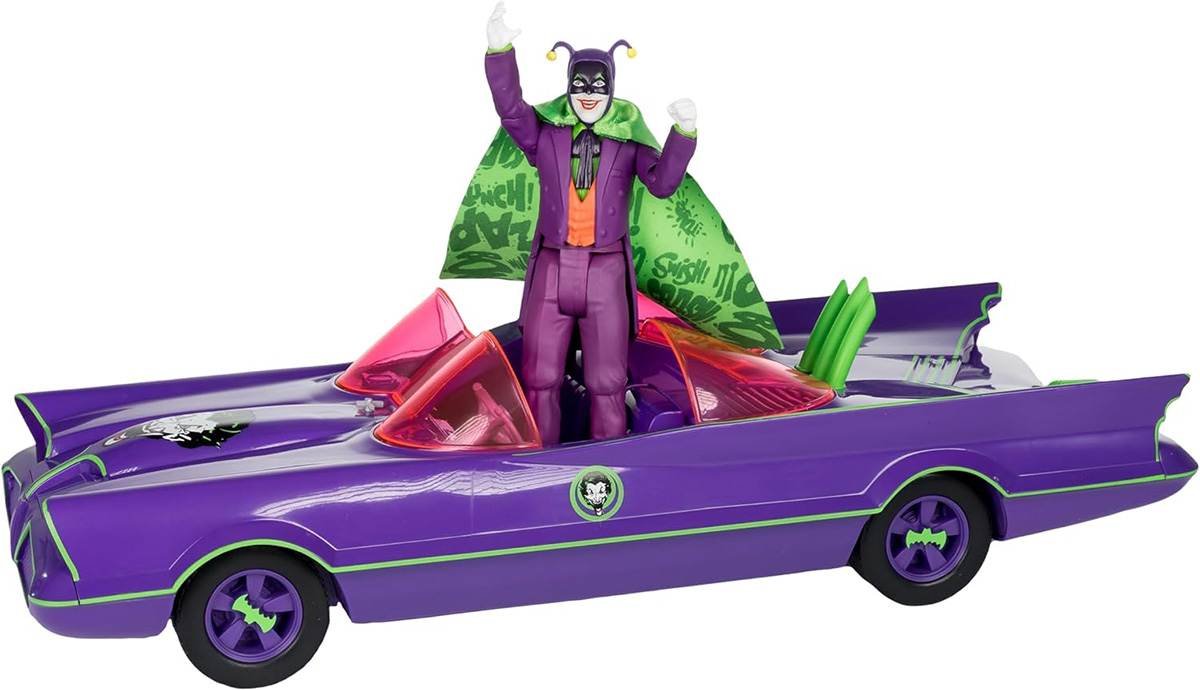 Batmobile Car (Jokermobile) and Gold Label Joker from the 1966 Batman Classic Series (McFarlane Toys)