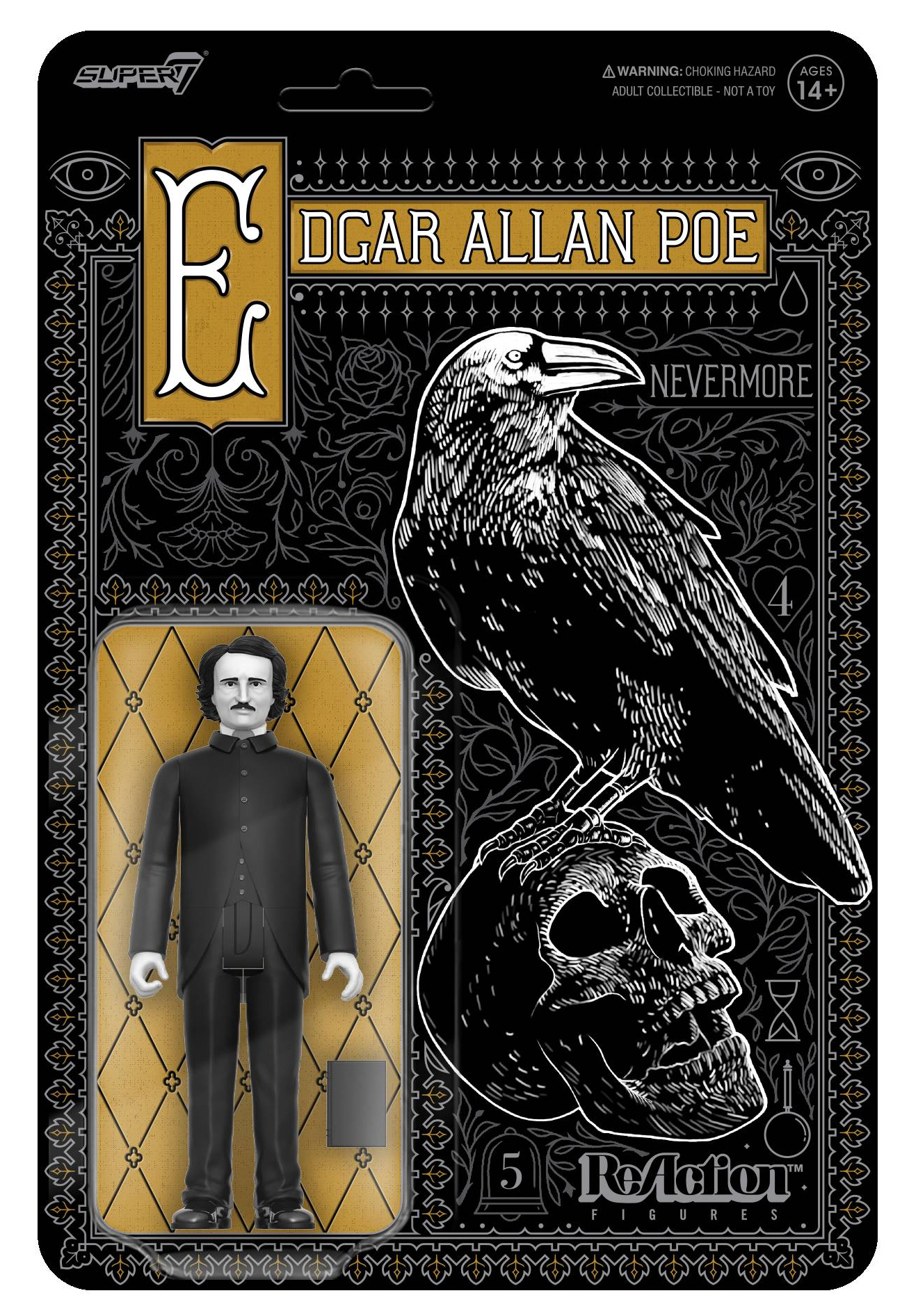 Action Figure Edgar Allen Poe Reaction in Black and White