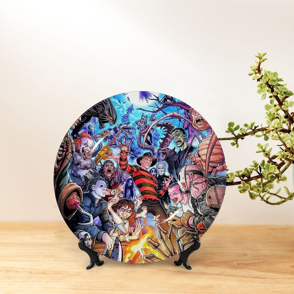 Porcelain dish with horror movie characters