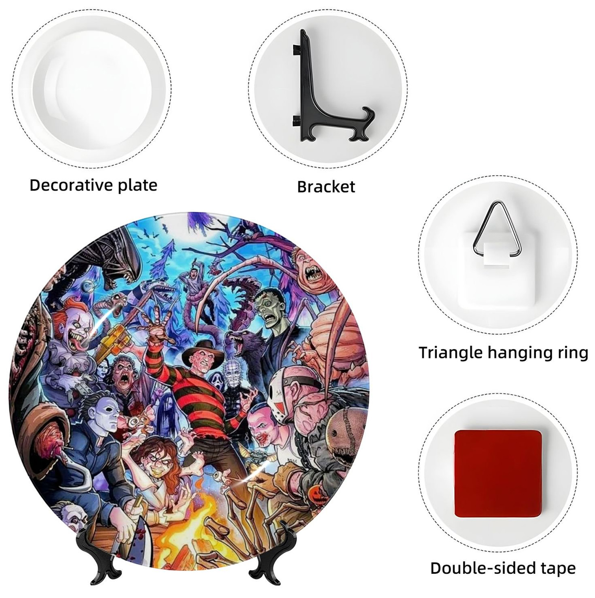 Porcelain dish with horror movie characters