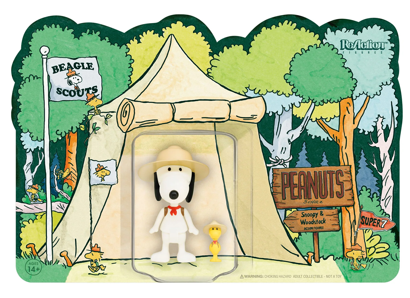 Action Figures ReAction Peanuts com Snoopy e Woodstock Escoteiros Beagle Scouts
