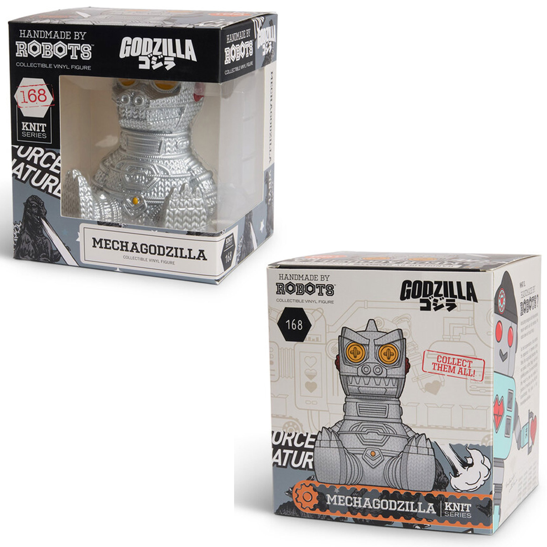 Monsters Mechagodzilla and Mothra handmade by robots imitating crochet amigurumi (Godzilla)