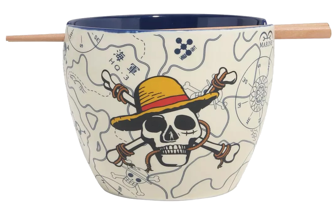 Bowl Ramen One Piece Nautical Map with Straw Hat Skull